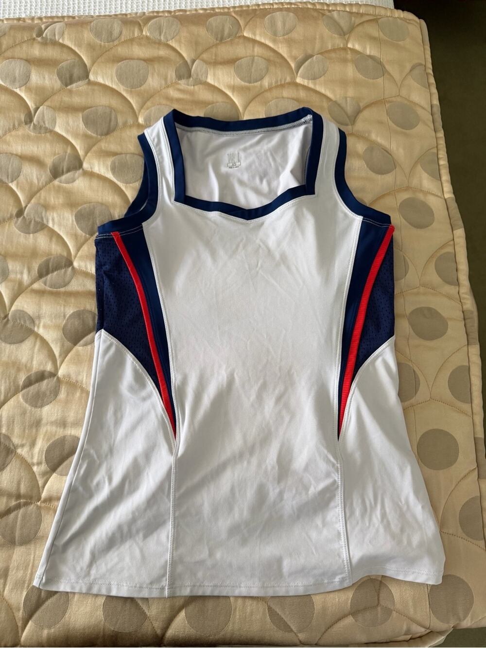 🗽Tail White Athletic Tank with Navy Trim